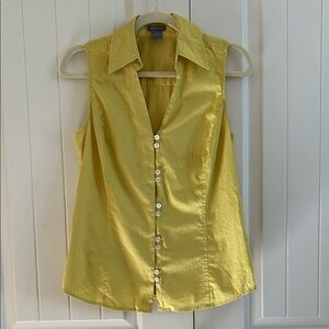 Ann Taylor Sleeveless Button-Down Top in Chartreuse Yellow